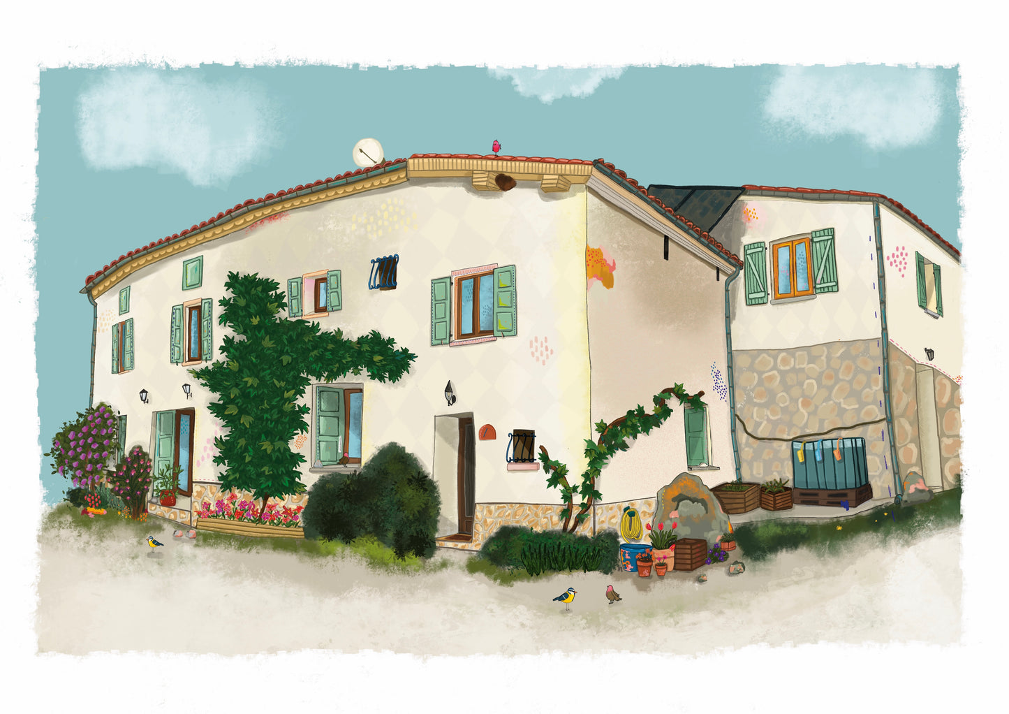Dessin d'une maison de famille qui constitue une commande personnalisée pour un souvenir
