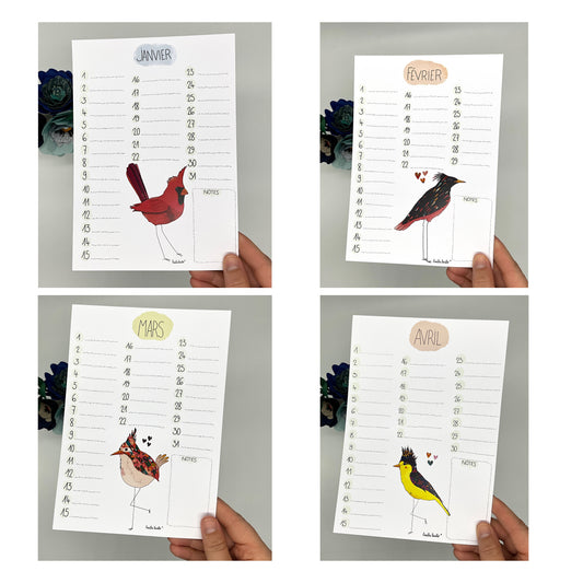 calendrier perpetuel anniversaire, les 4 premiers mois