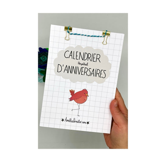 Calendrier perpétuel pour les anniversaires. Une page par mois. Motifs oiseaux