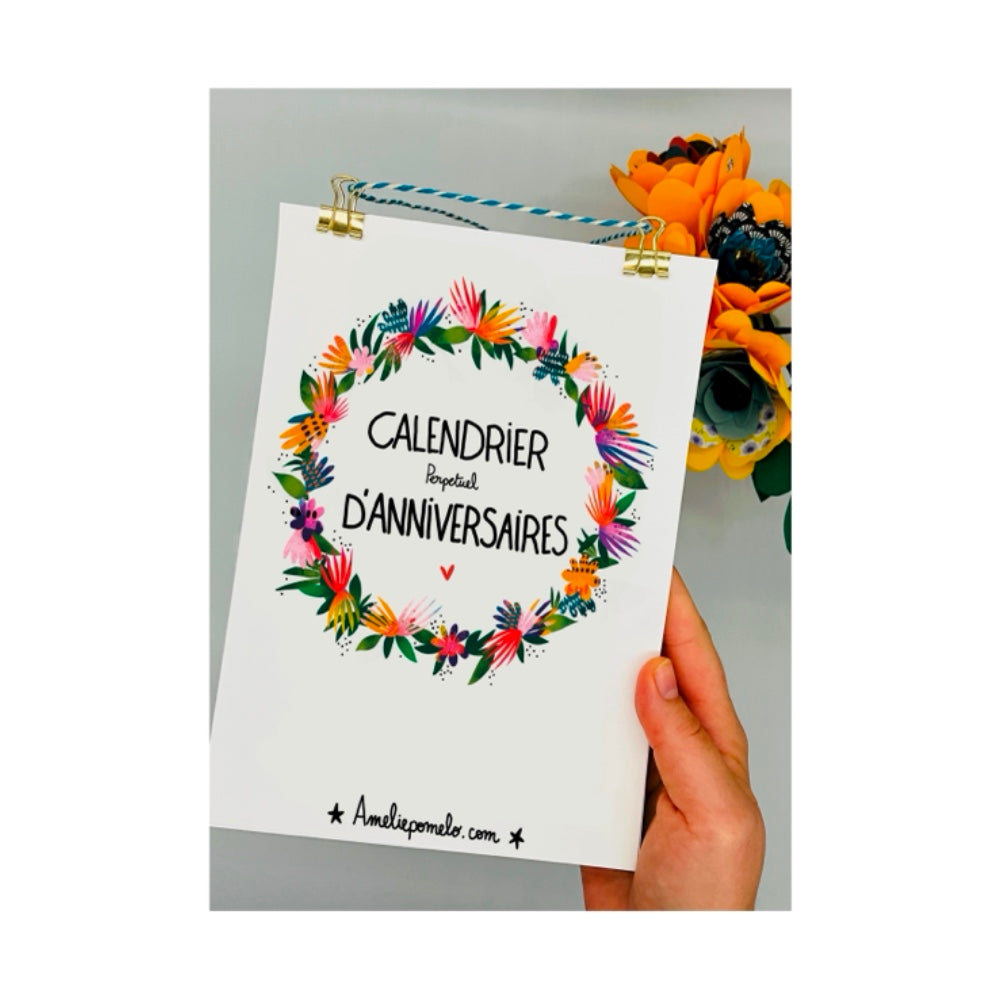 Calendrier perpétuel pour les anniversaires. Une page par mois. Motifs fleuris