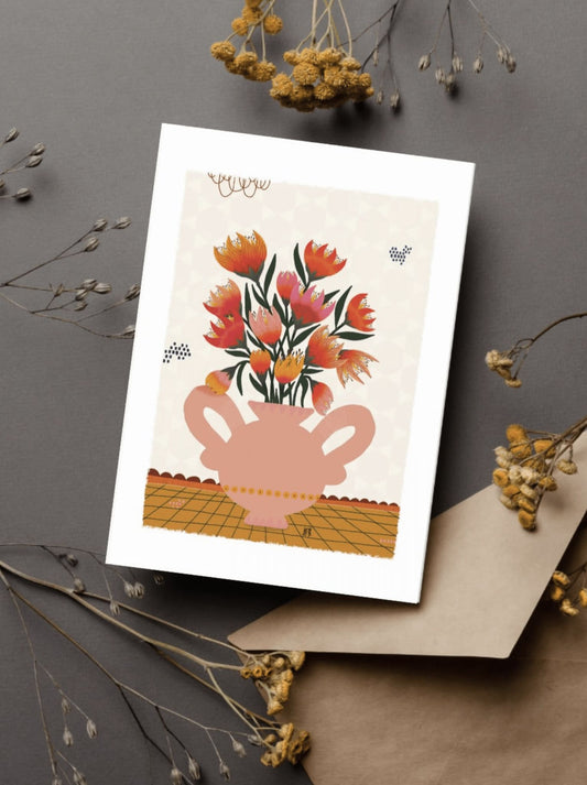 Carte représentant un bouquet de fleurs colorées. idéale pour un adulte