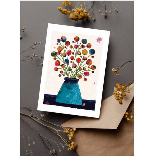 Carte représentant un bouquet de fleurs colorées. idéale pour un adulte