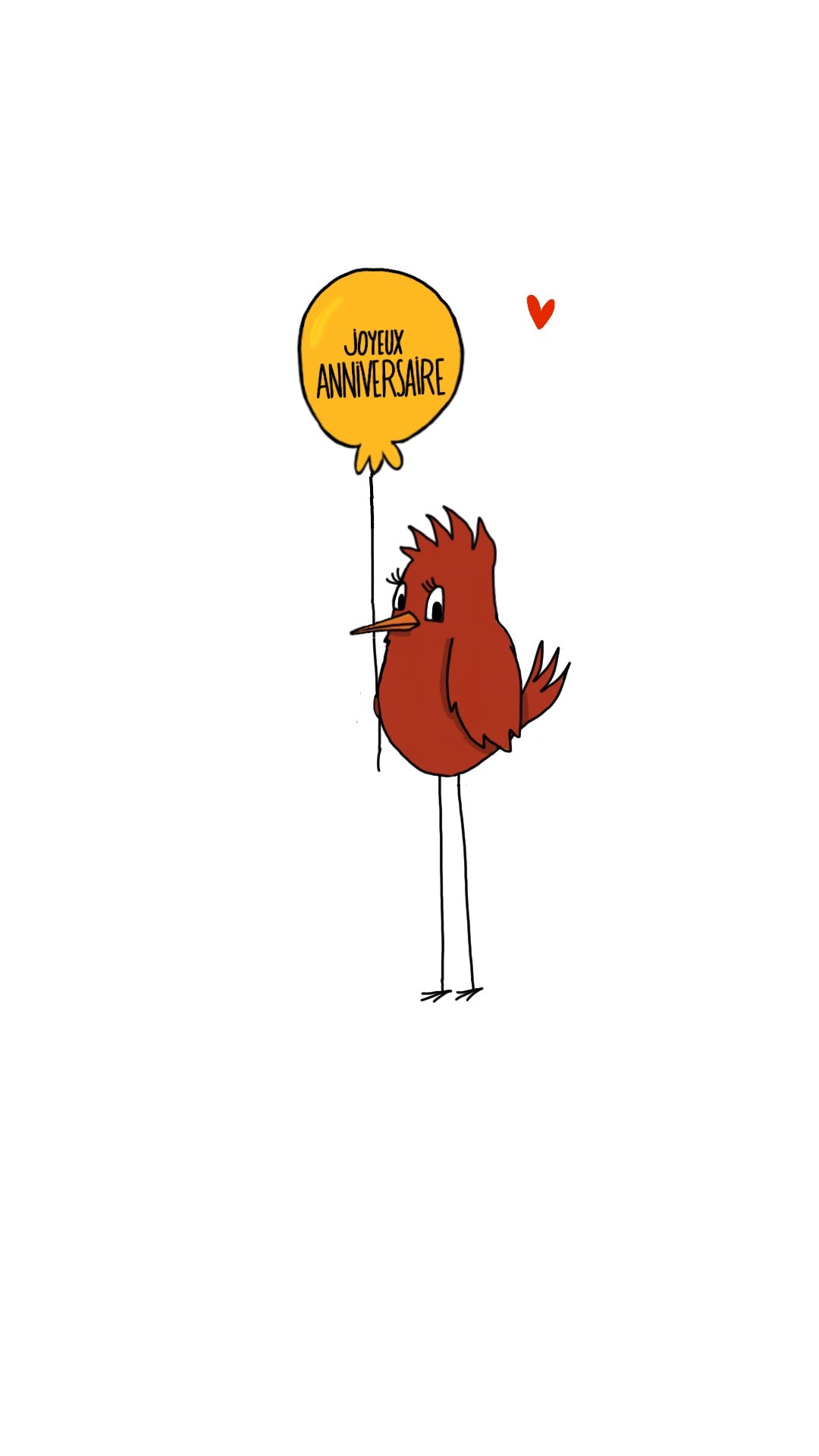 carte animée représentant un oiseau attrapant un ballon sur lequel est noté "joyeux anniversaire"