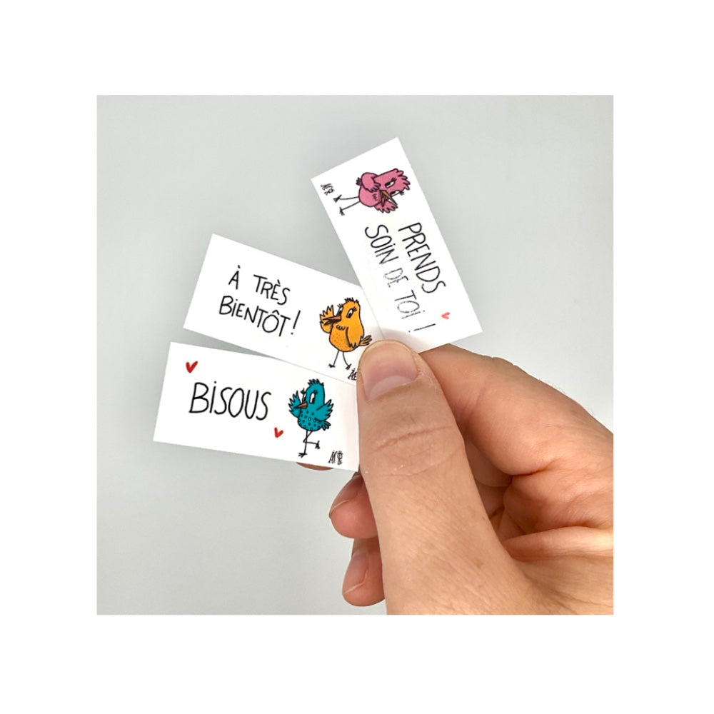 Mots à cacher dans un portefeuille, un livre, une poche ou autre... pour un être aimé, un proche. Illustrations d'oiseaux