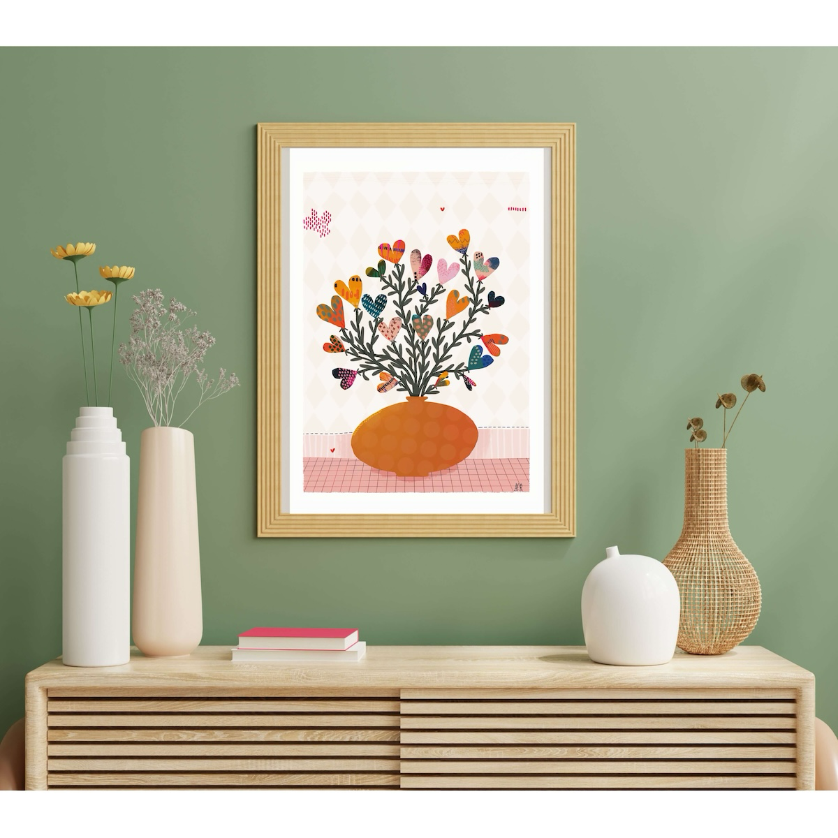 Affiche fleurs : Bouquet de coeurs