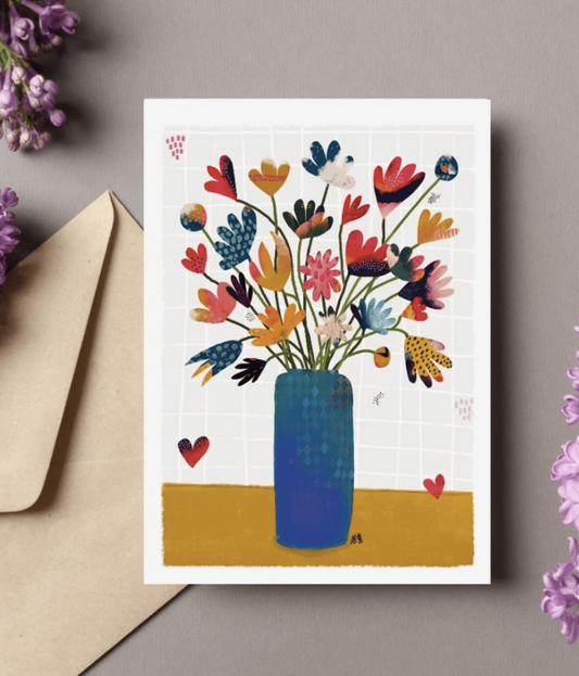 Carte représentant un bouquet de fleurs colorées. idéale pour un adulte