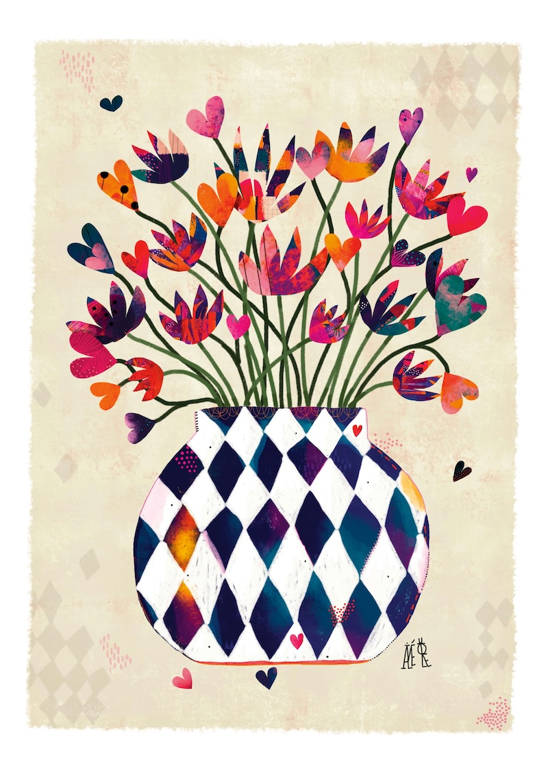 Carte représentant un bouquet de fleurs colorées. idéale pour un adulte