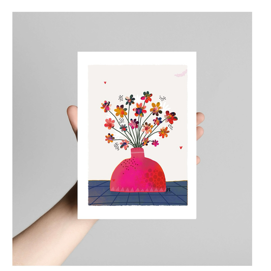 Affiche fleurie : Bouquet au vase rose