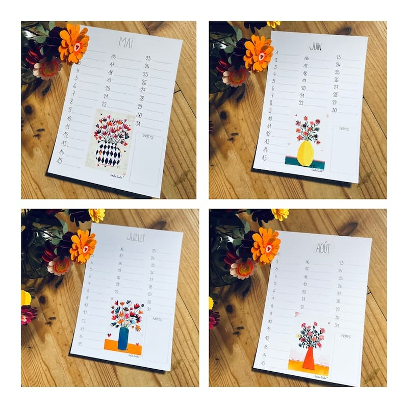 Pages de calendrier perpetuel sur les anniversaires. Fleurs. Idée cadeau