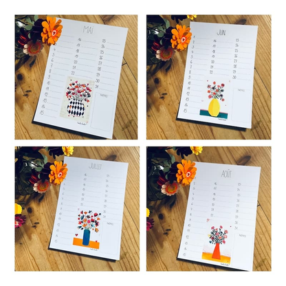 Pages de calendrier perpetuel sur les anniversaires. Fleurs. Idée cadeau