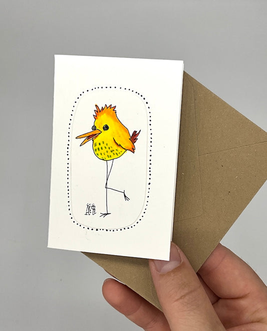 Carte double unique avec le dessin d'un oiseau jaune