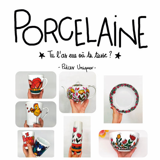 Porcelaine colorée et originale, idée cadeau, mug unique, tasse avec oiseau...