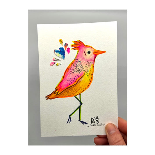 Illustration originale Oiseau  crayons de couleurs