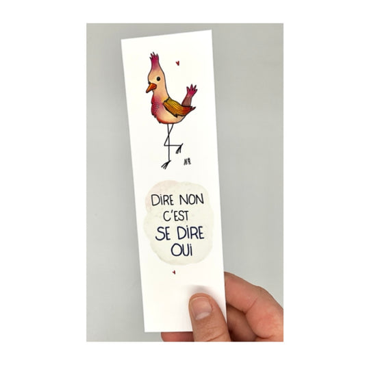 Marque page avec citation et un dessin d'oiseau multicolore. Idéal pour un cadeau ou pour un amoureux des livres