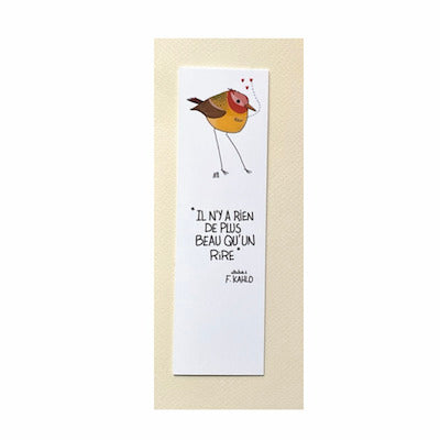 Marque-pages avec un dessin d'oiseau et une citation de Frida Kahlo. Le dessin et la citation sont rehaussés par du verni sélectif ce qui donne une qualité au Marque-pages. Idée cadeau anniversaire, ami Noel