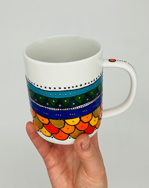 Mug coloré motifs géométriques idéal pour un café, un thé. Pièce unique. Idée cadeau originale