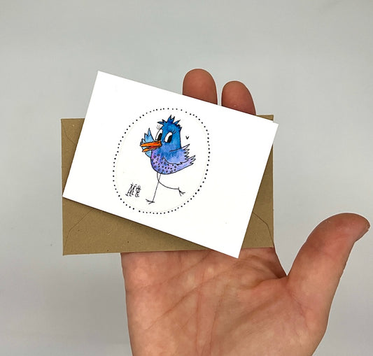 Carte unique rectangulaire. Double. Avec le dessin d'un petit oiseau bleu