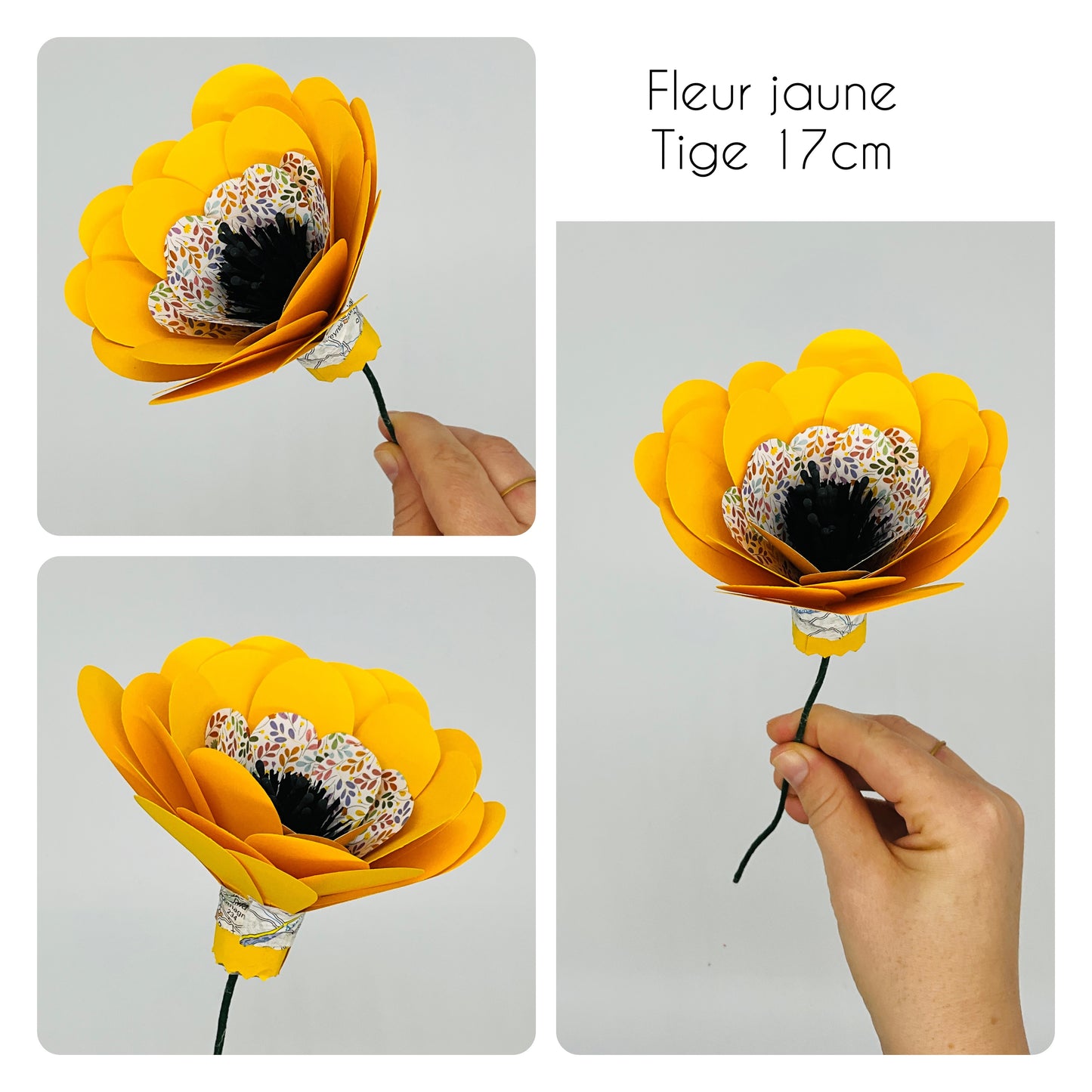 Fleur en papier découpé, jaune. unique