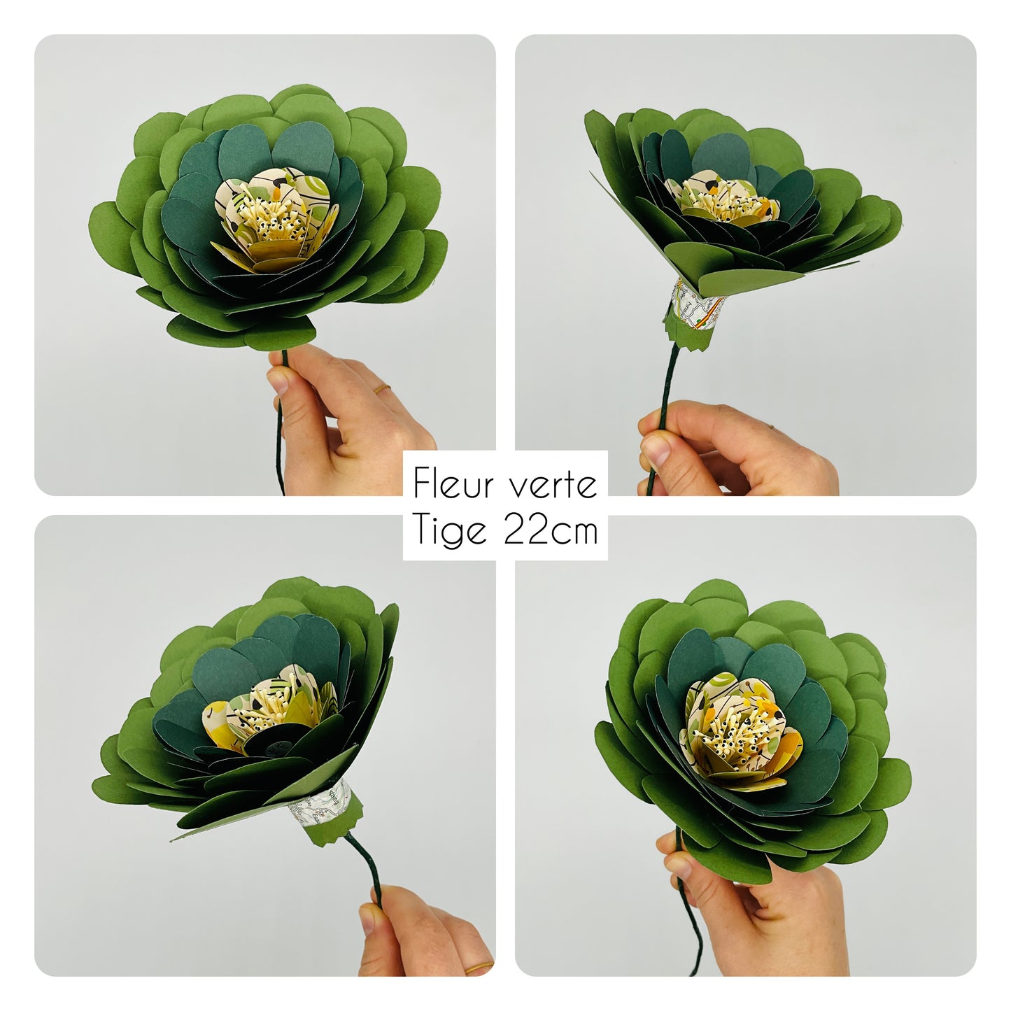 Fleur en papier découpé, verte, unique