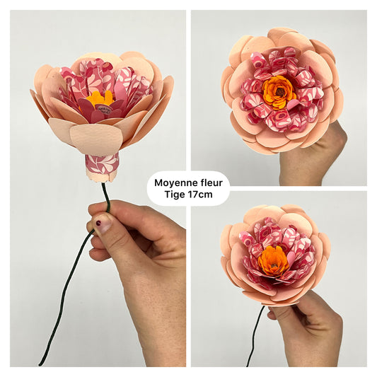 Fleur en papier découpé dans les tons roses.