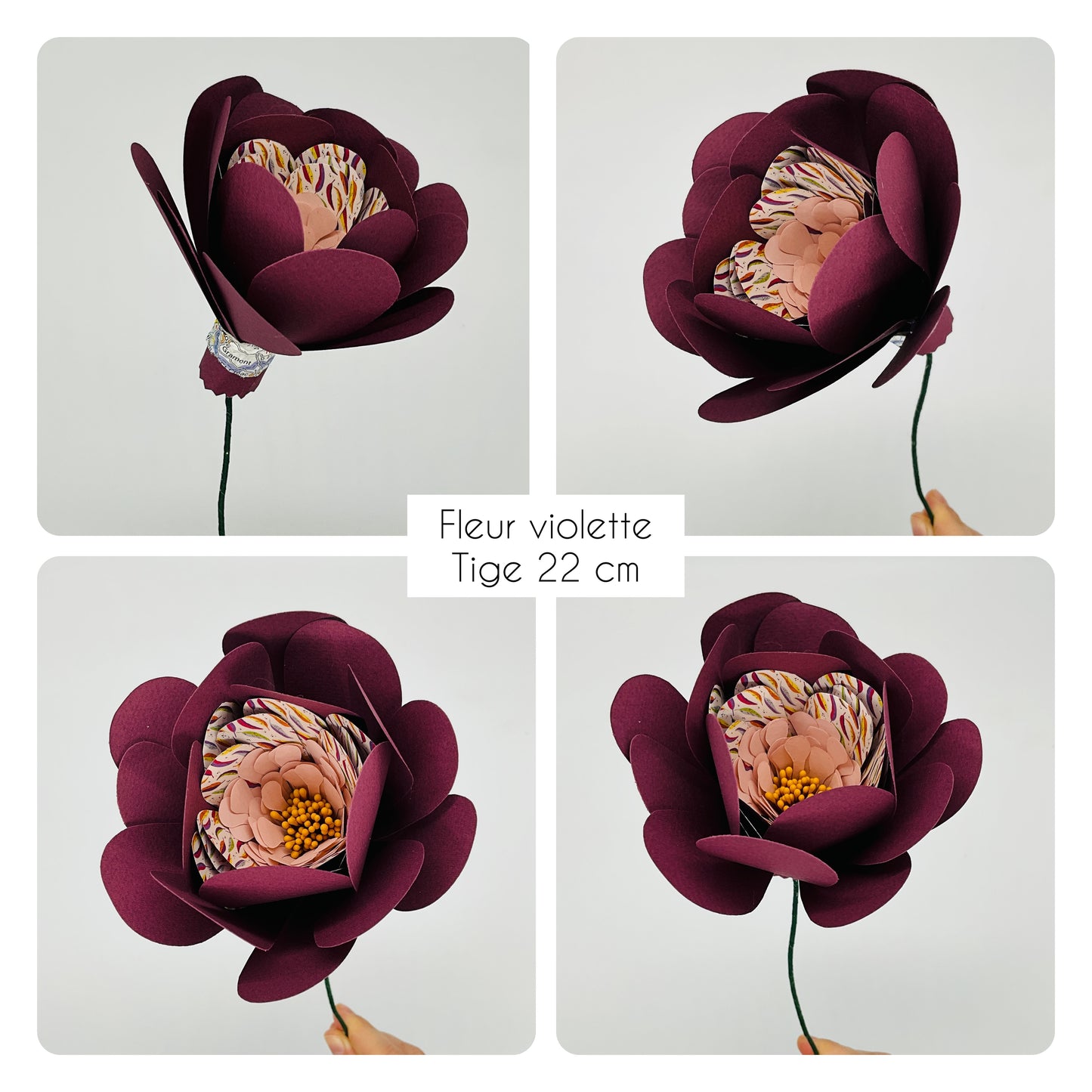 Fleur en papier découpé à la main. Violette, pièce unique