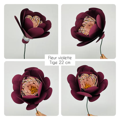 Fleur en papier découpé à la main. Violette, pièce unique