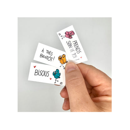 Mots à cacher dans un portefeuille, un livre, une poche ou autre... pour un être aimé, un proche. Illustrations d'oiseaux