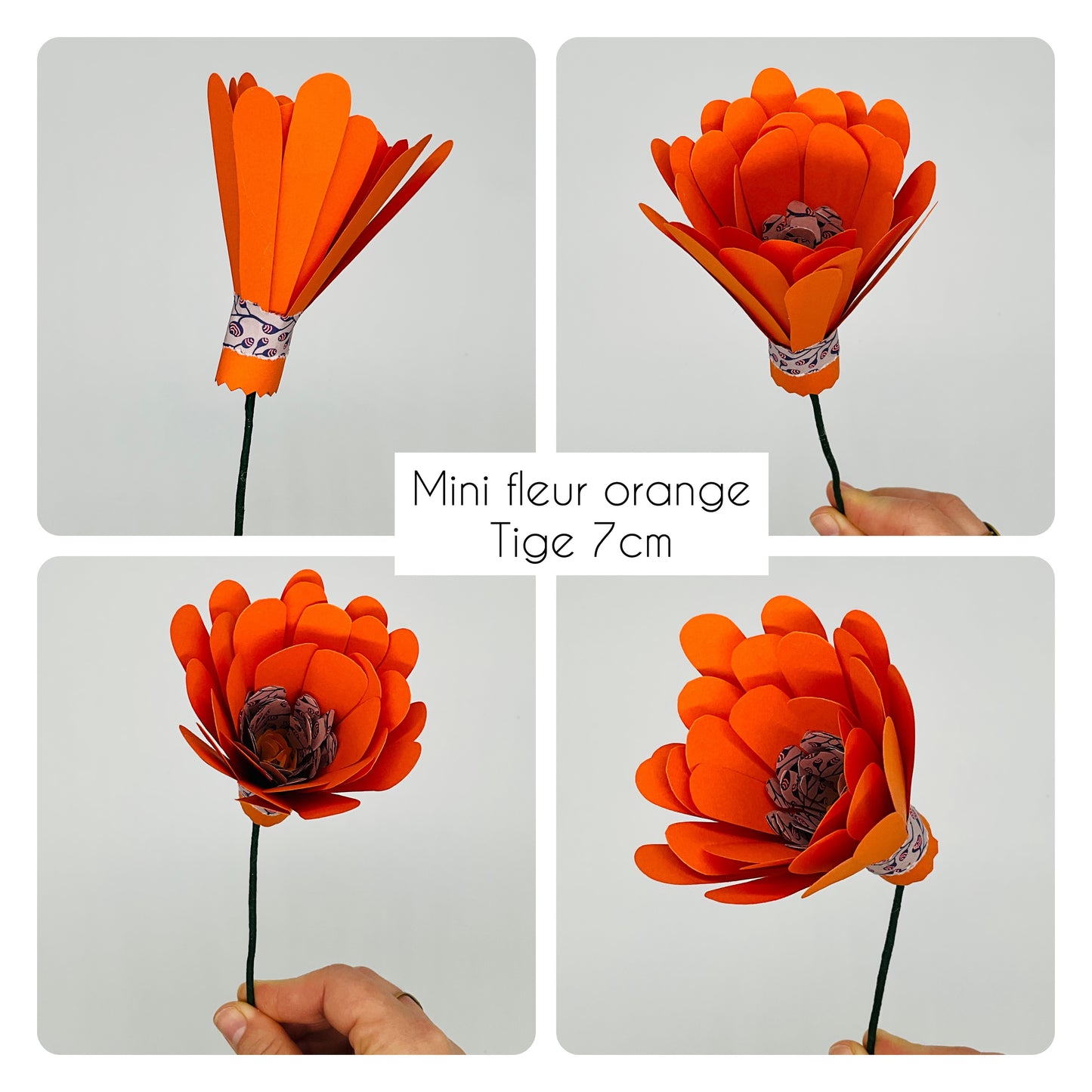 Petite fleur en papier orange, fait main, pièce unique