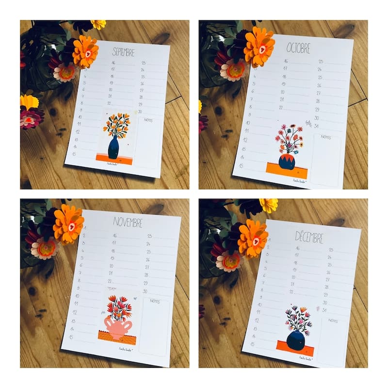 Photo représentant l'intérieur du calendrier perpétuel d'anniversaire à fleurs
