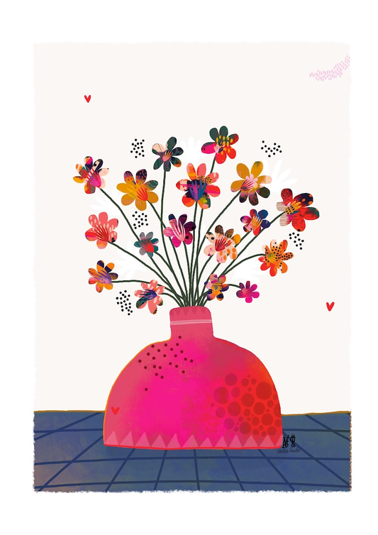Carte représentant un bouquet de fleurs colorées. idéale pour un adulte