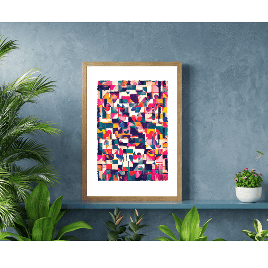 Illustration colorée qui représente des petites surfaces colorées découpées et assemblées