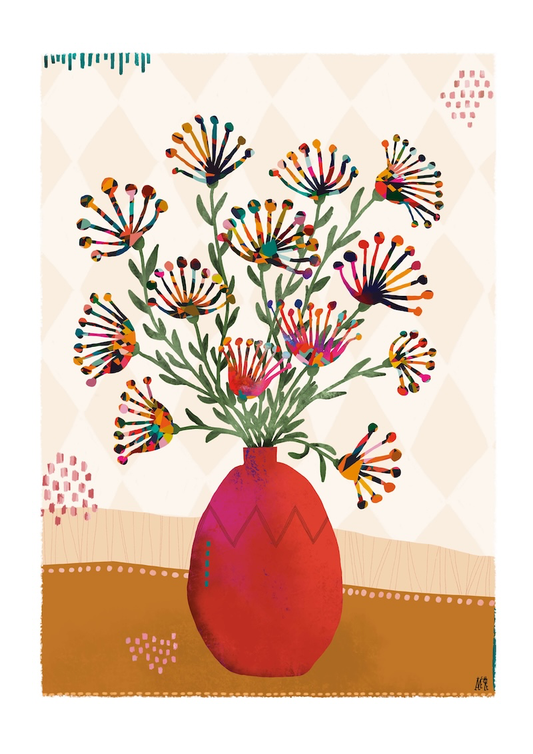 Carte représentant un bouquet de fleurs colorées. idéale pour un adulte