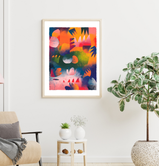 Illustration de format A3. colorées. avec des découpages de formes aléatoires...